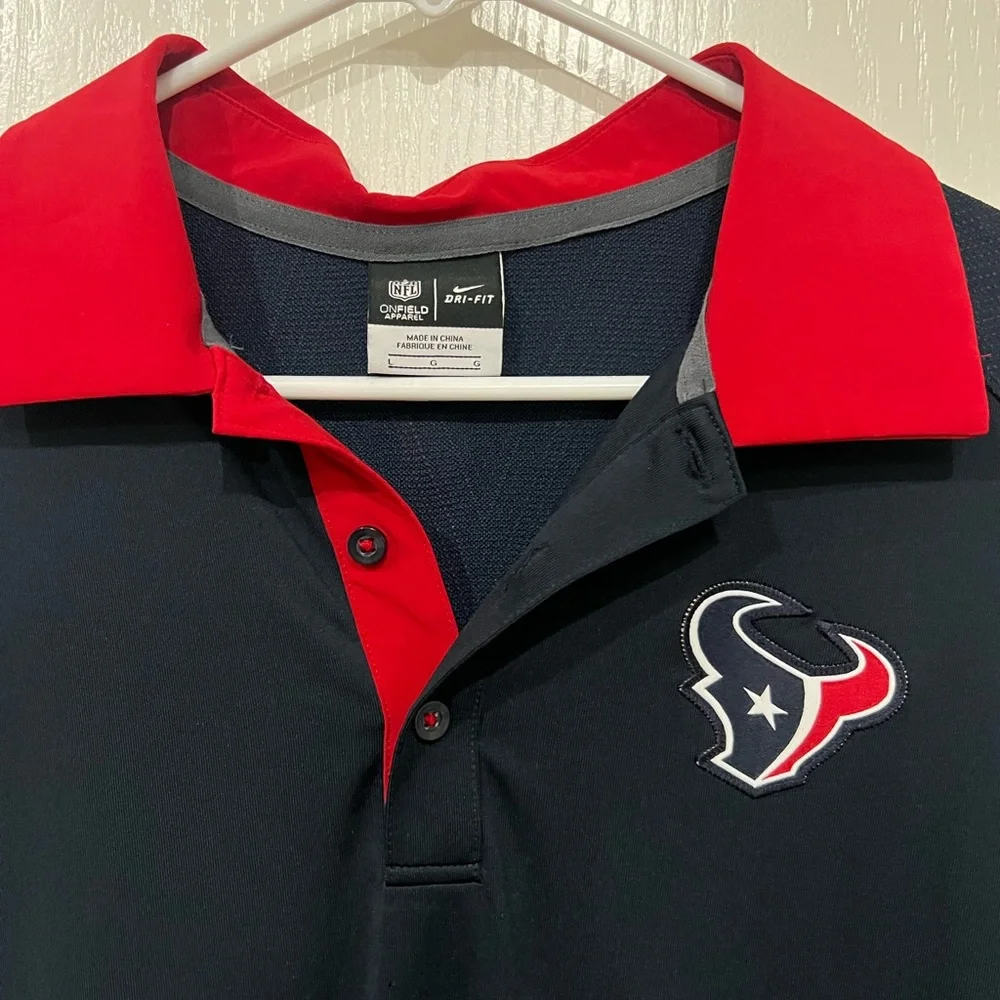Nike Men's Texans Navy Blue and Red Polo Shirt - *Houston Texans *   Size: Large